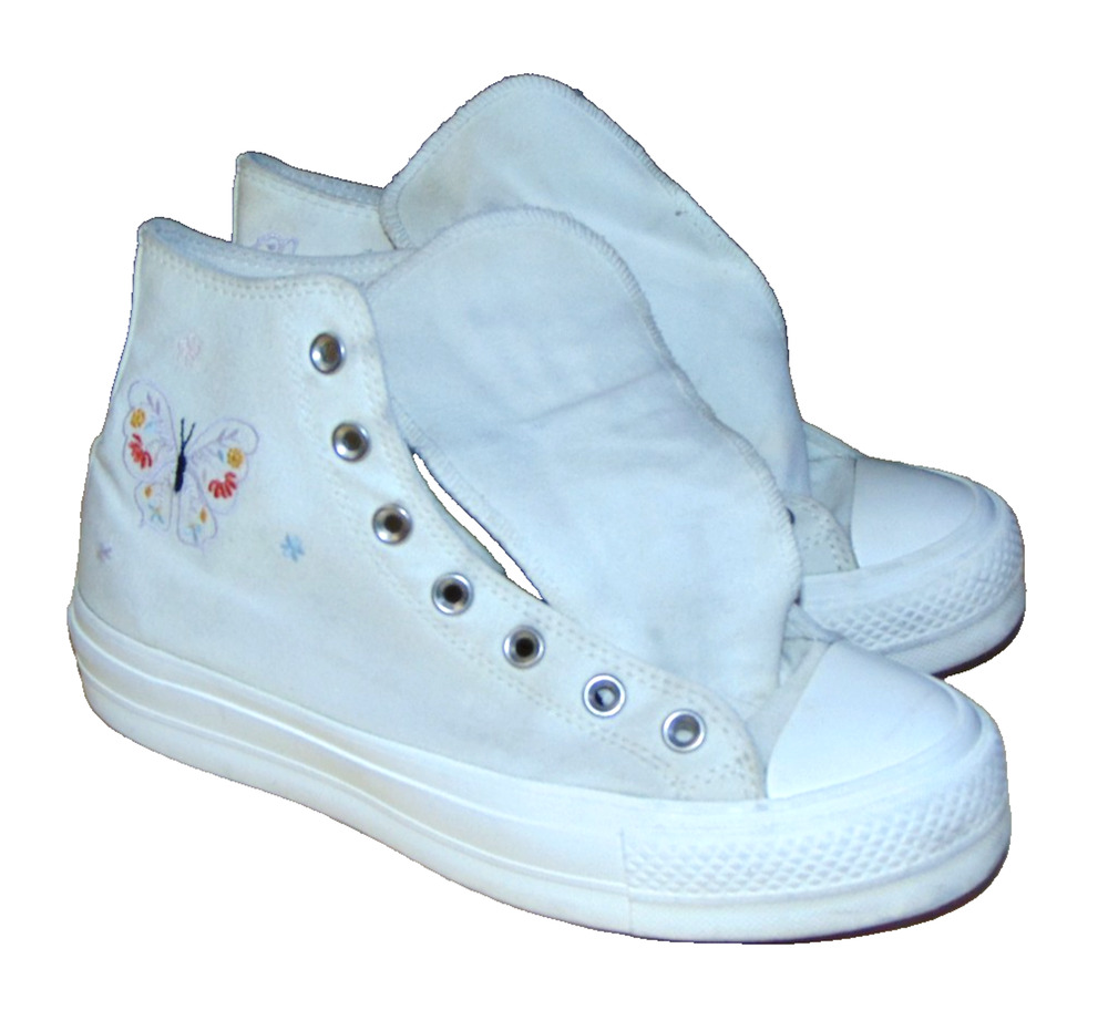 Converse Chuck Taylor All Star Lift Hi Butterfly Embroidered White Women's 9